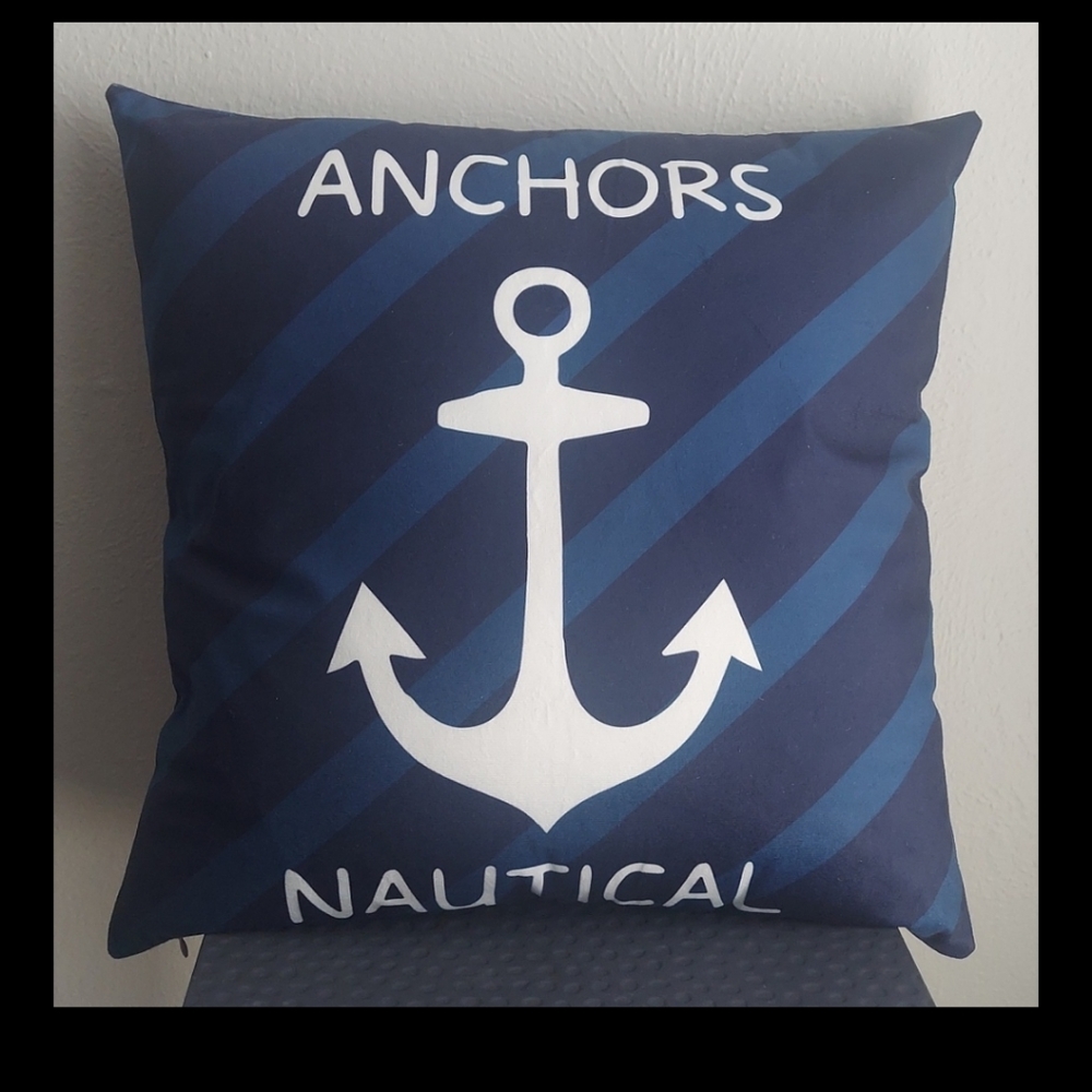 Set (2) Decorative Pillow Covers Color Navy Blue/White 18 x 18